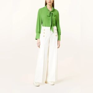 ELISABETTA FRANCHI  **SILVER **High Waist Palazzo Pants With Gold Buttons